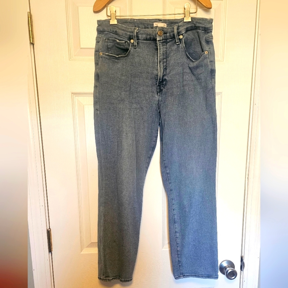 Good American Good Straight High Waist Ankle Length Blue Jeans, Size 12/31